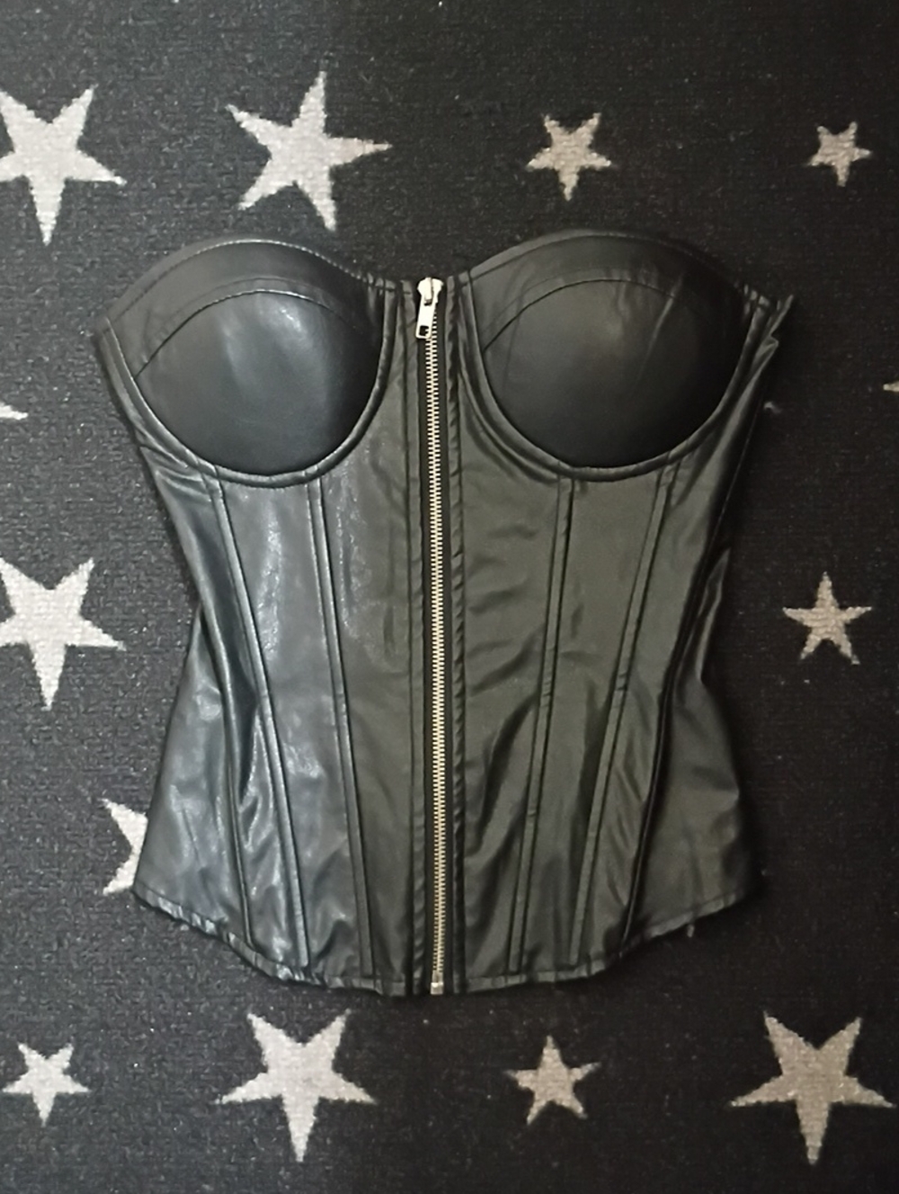 Vintage! Charlotte Russe Black Faux Leather Zip-Front Corset Top.